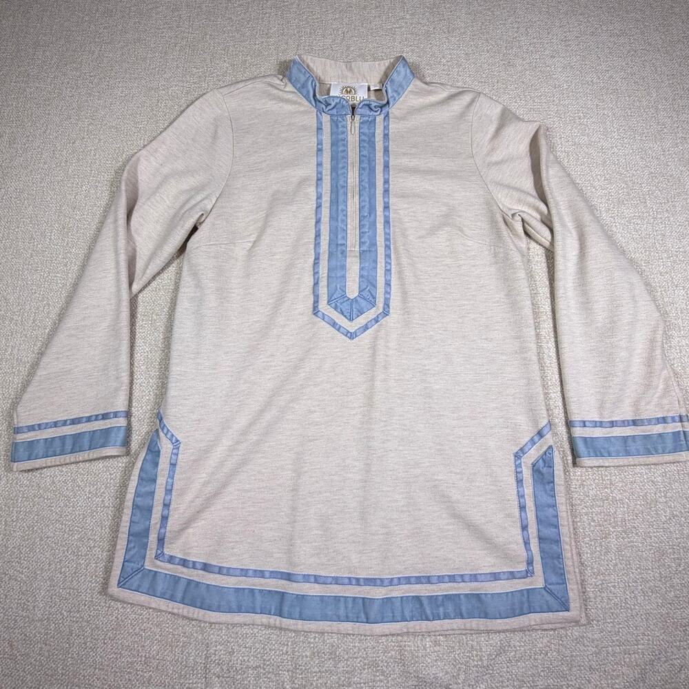 Nicoblue Womens Small Cream Blue 1/4 Zip Long Sleeve Pullover Casual Top Soft